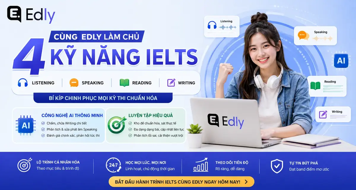 Luyện IELTS 4 Kỹ Năng Với AI | Listening - Speaking - Reading - Writing | Edly