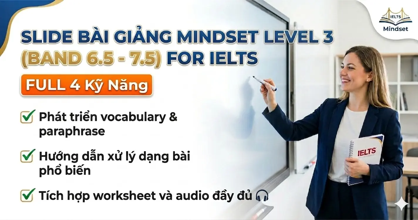 Slide Bài Giảng MINDSET LEVEL 3 (Band 6.5 - 7.5) FOR IELTS - FULL 4 Kỹ Năng (PPT, Worksheet, Audio - Tặng Kèm Ebook, Itool)