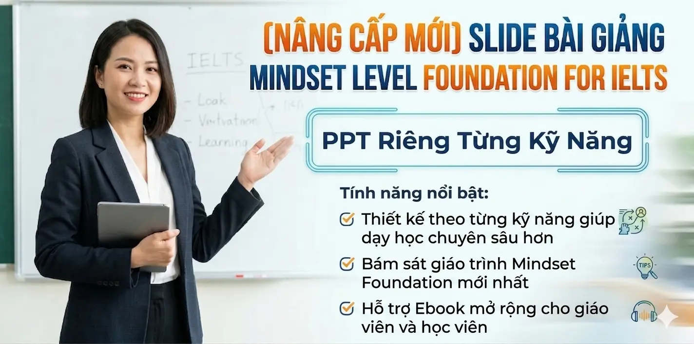 [NÂNG CẤP MỚI] Slide Bài Giảng MINDSET LEVEL FOUNDATION FOR IELTS - PPT Riêng Từng Kỹ Năng (EBOOK mở rộng, Silde bám sát sách)
