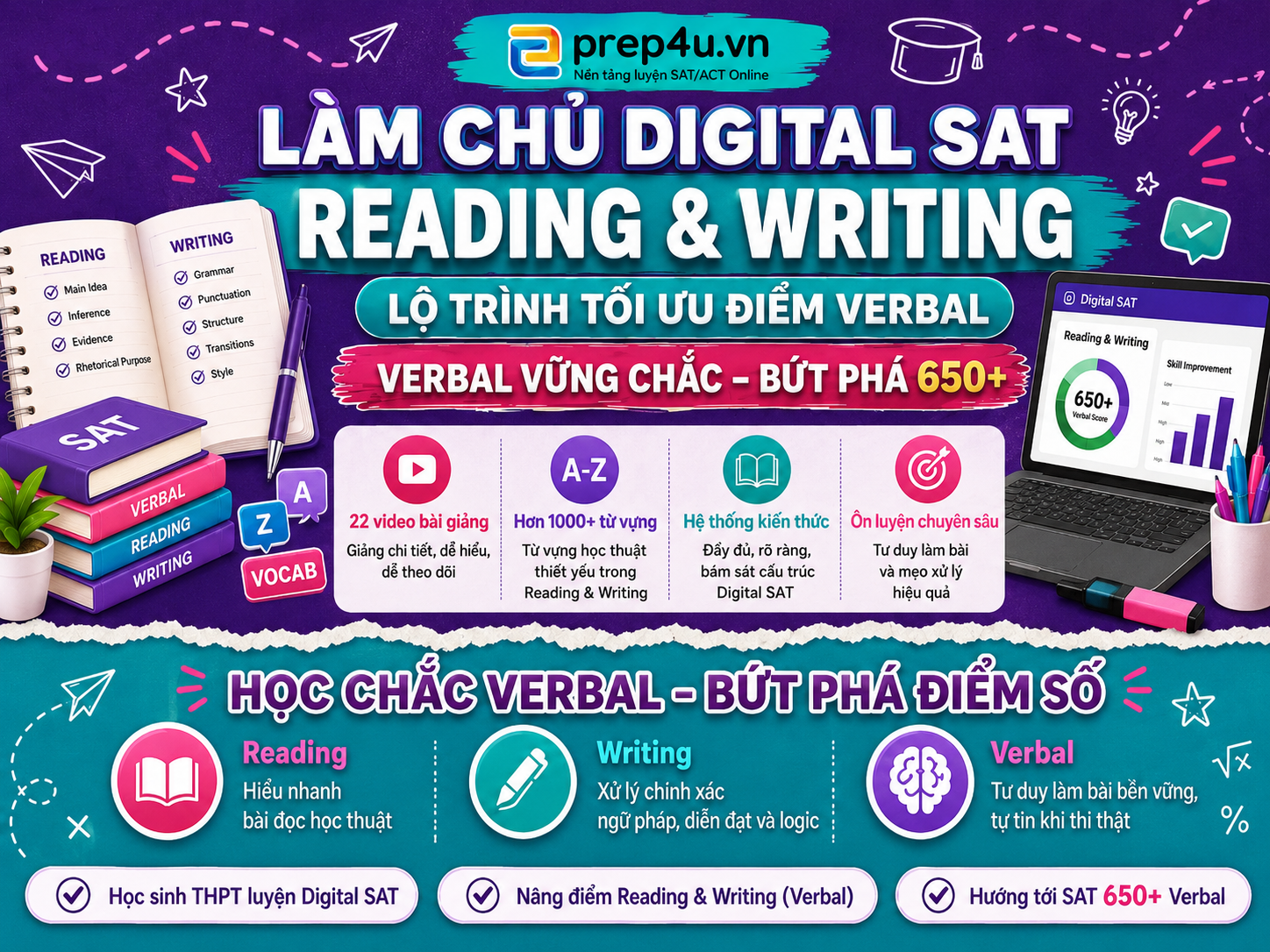 Làm chủ Digital SAT Reading & Writing - Lộ trình tối ưu điểm Verbal