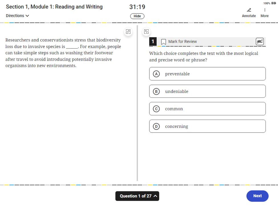 SAT Digital được thực hiện hoàn toàn trên máy tính, với cấu trúc và cách ra đề khác SAT giấy trước đây.